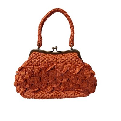 Patricia Nash Laureana Scalloped Raffia Frame Crossbody Bag Burnt