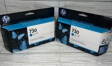  2 NEW  Genuine HP 730 130 ml CYAN DesignJet Ink Cartridge P2V62A exp 6/24