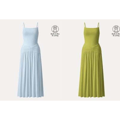 Oglmove Eco-SkinKiss Not-See-Thru Spaghetti Gathered Maxi Bra Dress