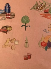 Beautiful 1950 Still Life Gouache Painting Fruit Vegetable Pattern Antique