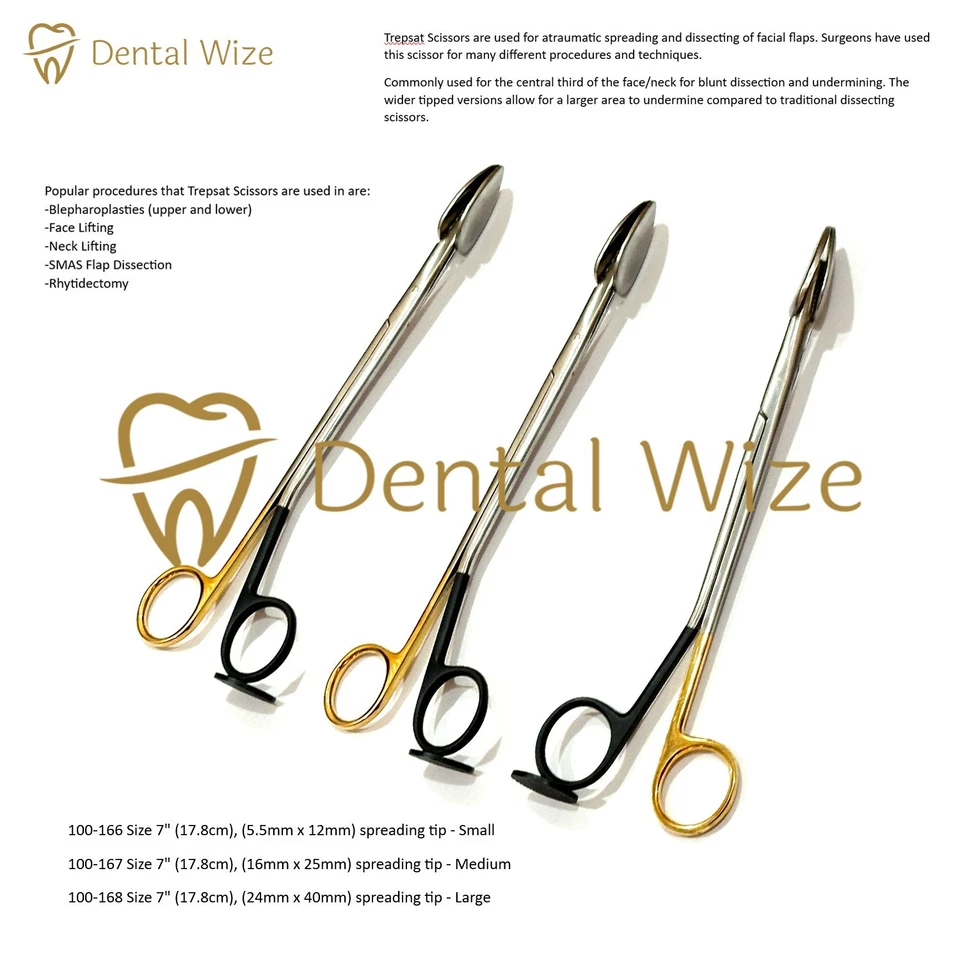 Trepsat Facial Flap Dissector Scissors 3pcs Gold Black Plastic Surgery Set - Image 3 of 3