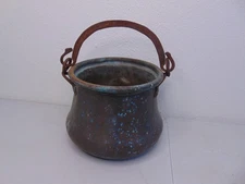 Antique Copper Cauldron Bucket Pot W/ Smithed Iron Handle 7" Folk Art Handmade
