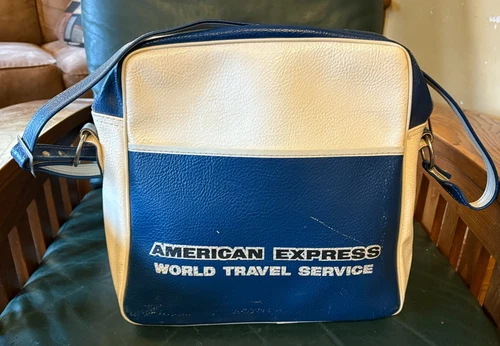 American Express Vinyl Travel Bag World Travel Services Zippered Vintage Prop!