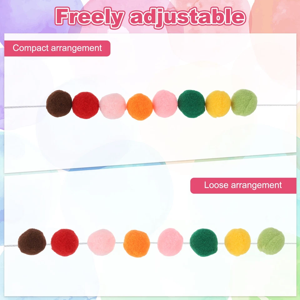 Juego de 2 Guirnalda de Bolas de Fieltro, Guirnalda de 8 Pies Arco Iris Pom Pom (Rojo, Rosa, Blanco) Foto 4 de 4