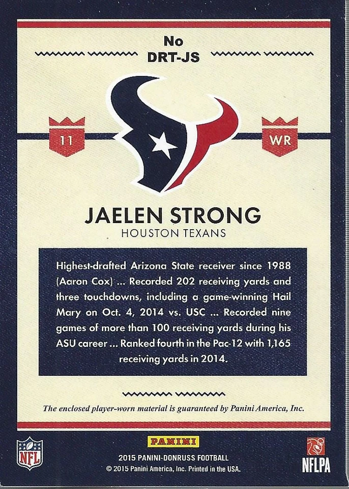 2015 Donruss Rookie Threads #DRTJS Jaelen Strong Jersey - FB - Image 2 of 2