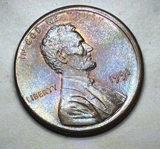 💥 1991 P Lincoln Cent Off Center Struck ERROR Penny Rim with Nice Toning