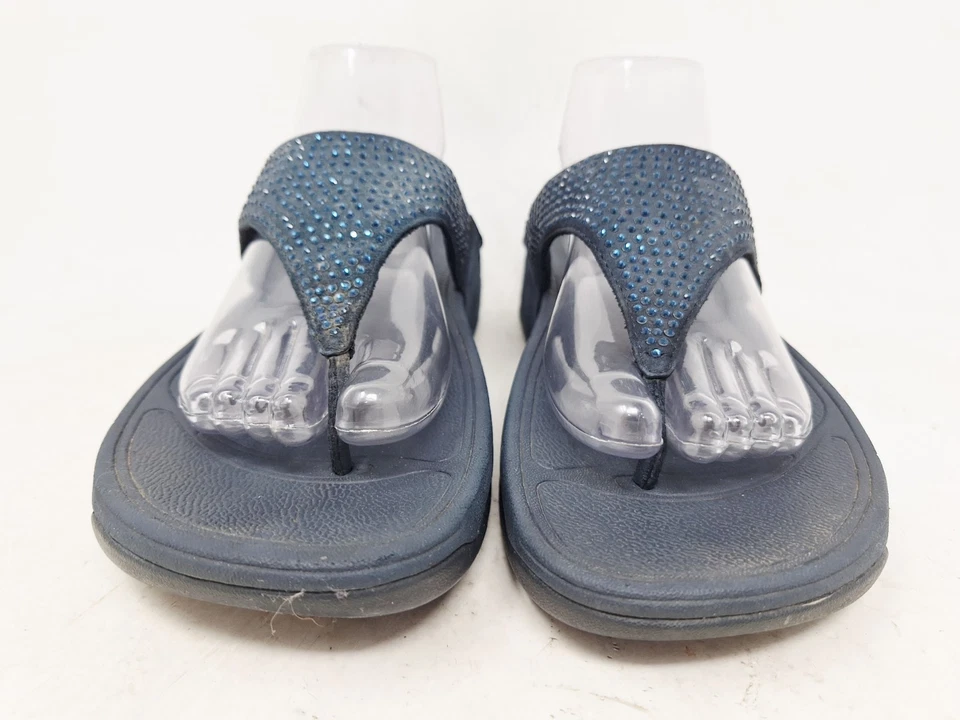 Fitflop Womens Rokkit Diamond Leather Thong Sandals Slip On Navy Blue Size 9 - Image 4 of 4