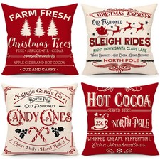 Farmhouse Christmas Pillow Covers 18"x18" Set of 4 7" x 6" Pack 4 , Wine