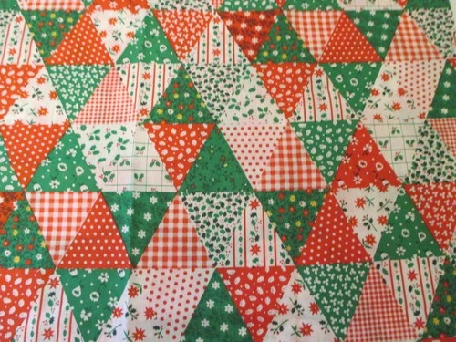 Vtg Cotton Fabric Christmas Patchwork Calico Red Green 37" L x 20" W - product listing photo
