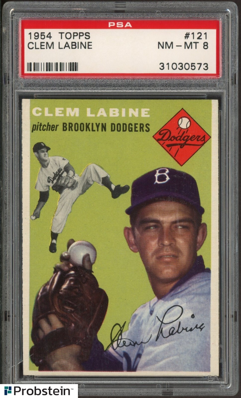 1954 Topps #121 Clem Labine Brooklyn Dodgers PSA 8 NM-MT " Tough Low Pop "
