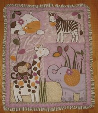 48x36 Purple Jungle Cocalo Crib Quilt Elephant Monkey Giraffe Zebra Blanket