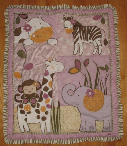 48x36 Purple Jungle Cocalo Crib Quilt Elephant Monkey Giraffe Zebra Blanket - Picture 1 of 5