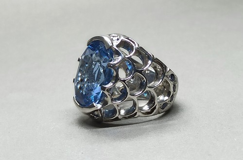 30 Carat Big Blue Topaz Mens Ring Sterling Silver 925 Handmade Topaz Heavy Ring - Picture 8 of 12