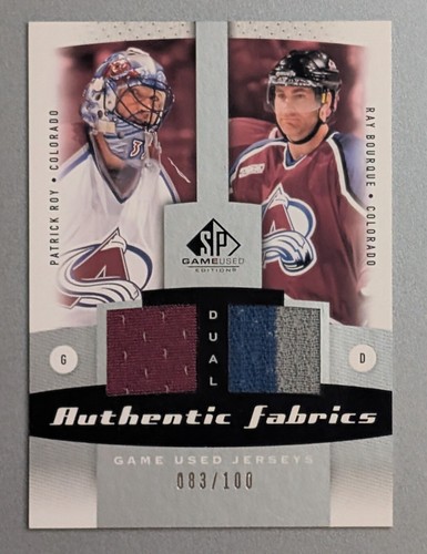 Patrick Roy & Ray Bourque 2010-11 SP Game Used Authentic Fabrics Dual 083/100