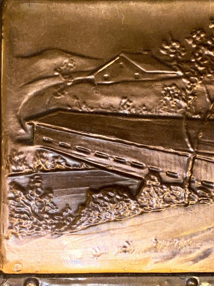 Signed A Nadeau Copper Embossed on Wood Wall Hangings QUEBEC covered Bridge - Image 3 of 4