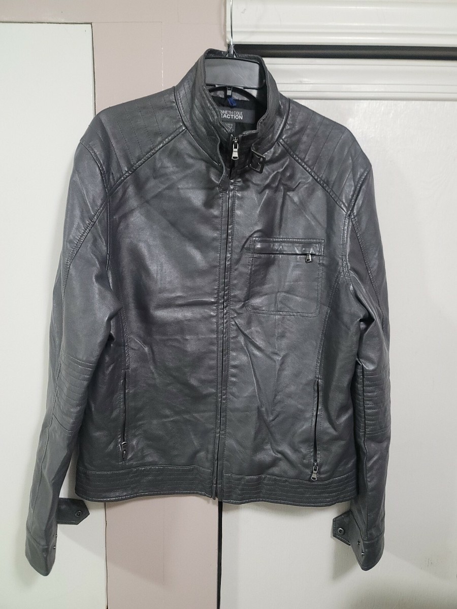 Kenneth Cole Reaction Faux Leather Jacket Size L Please Read DISCRIPTION eBay