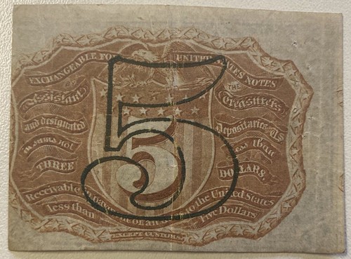 1863 2nd Issue 5 Cents Fractional Currency Better Grade #38232 - Picture 2 of 2
