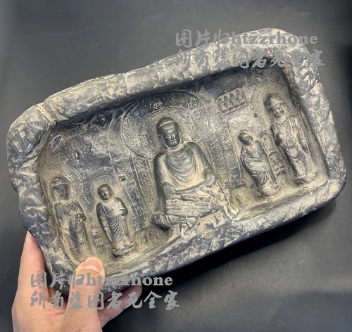 Statua Buddha cinese vecchia pietra intagliata santuario fede zen decorazione casa ufficio - Foto 2 di 5