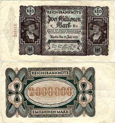 Reichsbanknote 2 Million Mark 1923 Reichsbank DEU-101b Ro.89b P-89b