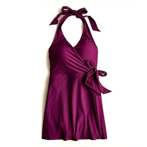 J. Crew Halter Wrap Swim Dress Size 6 One Piece Skirted Swimsuit Iris Maroon NWT