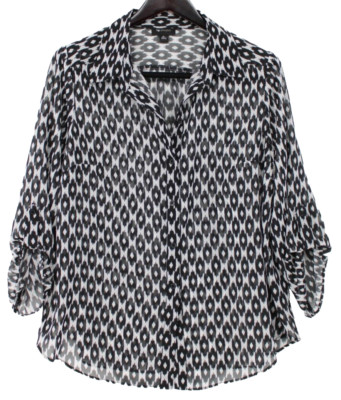 AB Studio Top Women's Size XL Black Gray Animal Print 3/4 Sleeves Roll Up Tab