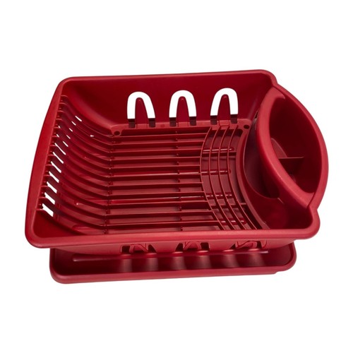 Sterilite Large Sink Set Plate Dish Drainer Drying Rack with Drainboard Red - 第 6/10 張圖片