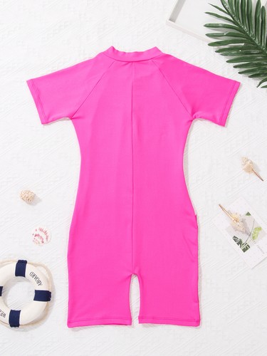 Kids Boys Girls Short Sleeve Zipper Swimming Costume Swimsuit Rash Guard UPF 50+ - Picture 148 of 170