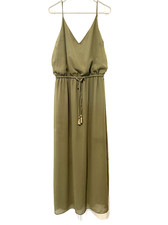 GUESS Los Angeles Sheer Side Slits Long Maxi Dress Olive Green Large Tassled
