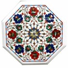 15" Marble Side Table handicraft floral art inlay semi precious stones work