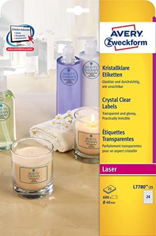 (TG. 600 Stück, 40 mm) AVERY Zweckform Crystal Clear Etiketten, Durchmesser 40m