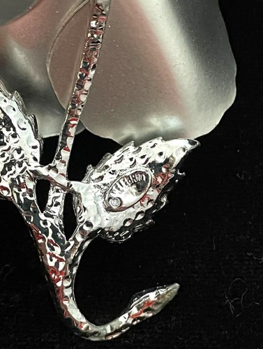 Vintage CELEBRITY Signed Large Flower Brooch Silver tone Morning Dew Runway Pin - Picture 11 of 11