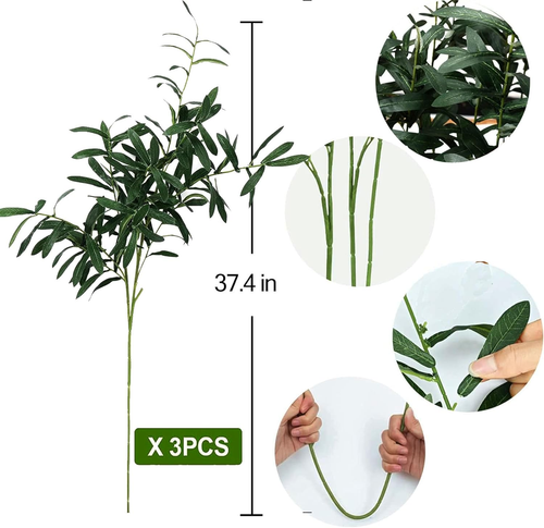 3Pcs Artificial Olive Branches for Vases,37.4Inch Faux Stems Olive Tree Branches - Picture 2 of 12