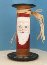 Vintage Wooden Spool - 6 1/2 inches Tall - Hand-Painted