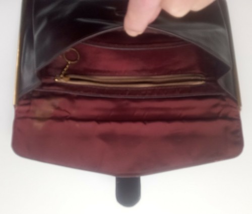 Leather Calfskin Envelope Clutch Purse Bag in Brass Frame - Picture 10 of 12