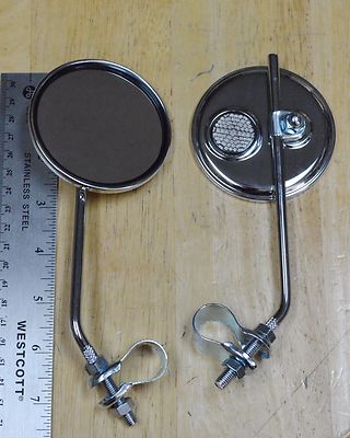 NEW Pair Classic Bicycle Mirror Rectangle Style *Chrome Plated* Blue Reflector