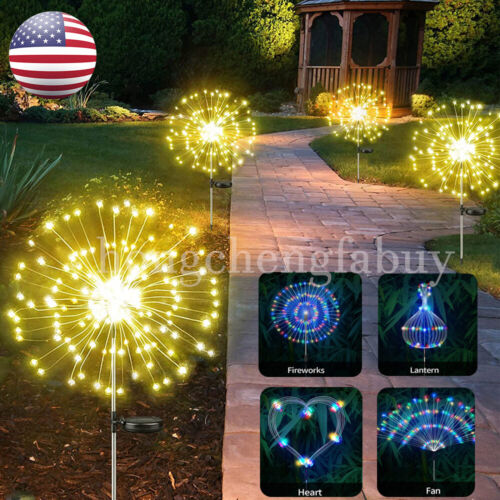 2pcs 150/200 LED Solar Firework Lights Outdoor Waterproof Path Lawn Garden Decor