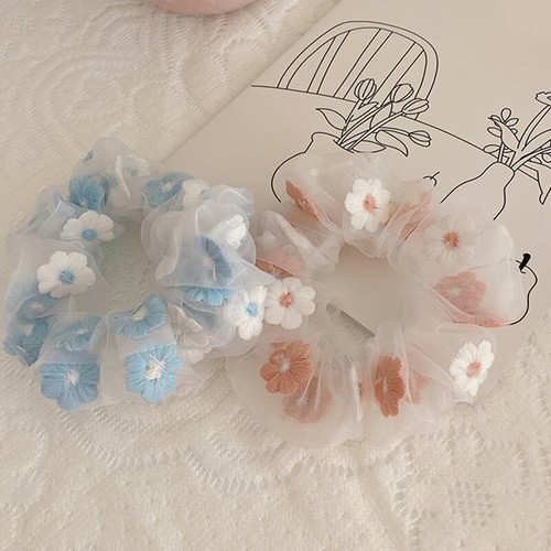 Women Girls Mesh Embroidery Flowers Hair Ring Elastic Tie Headwear Accessories ε - Picture 3 of 13
