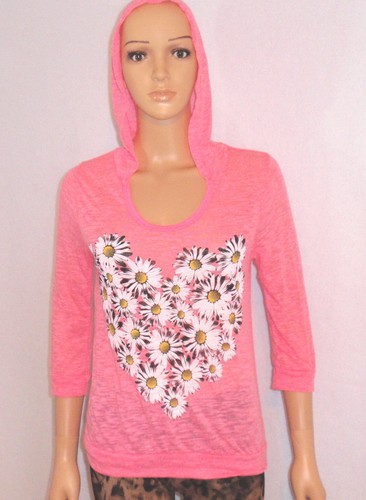 Deb Hot Neon Pink Stretch See -Through Blouse Hoodie - Small - Style 1000058676 - Picture 2 of 4
