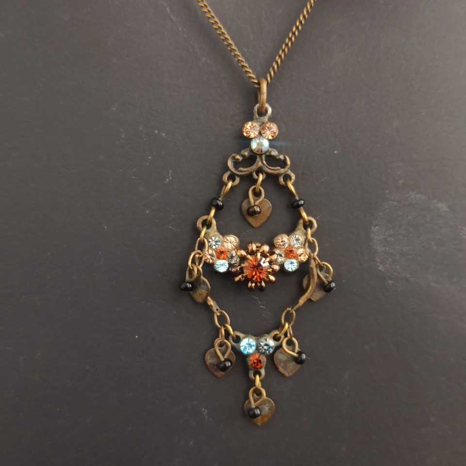 Collar Michal Negrin Romántico Corazón Cristal Araña Shabby Chic De Colección Firmado Foto 4 de 4