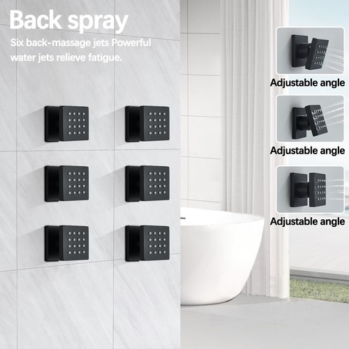 Shower Faucet Set LED Rain Head Combo Thermostatic Mixer Valve with Massage Jets - Picture 106 of 171