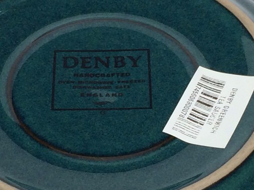 DENBY ENGLAND "GREENWICH" Green / White FOOTED CUP & SAUCER - NEW with tags - Picture 5 of 5