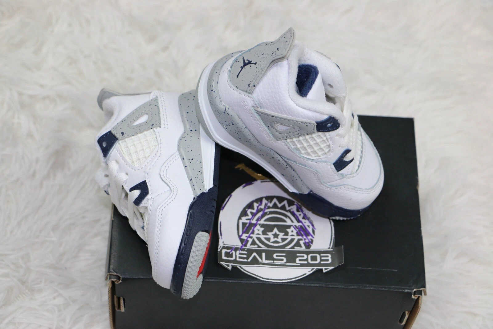 Nike Air Jordan 4 Retro Bianco Midnight Navy TD Sneakers Bambino BQ7670 140 Taglia 4C
