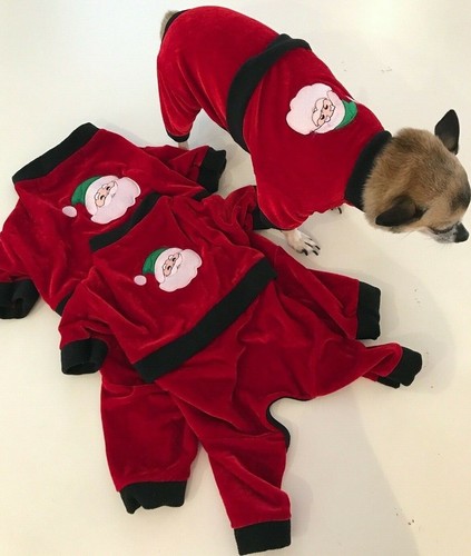 Dog/Cat Pet Holiday Christmas Mr Claus Velour Jumpsuit (3 sizes) Ships Same Day - Picture 5 of 9
