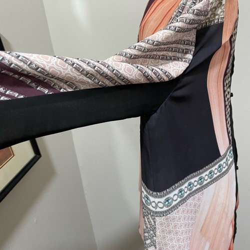 CLOVER CANYON Peach Black Abstract Pattern Print Top SIZE SMALL Button Back - Picture 6 of 12