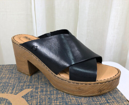 Sandalia de plataforma de cuero con correas cruzadas Pavia para mujer BORN nueva en caja EE. UU. 11/43 negra - Imagen 4 de 24