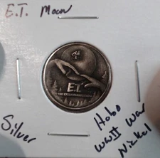 HOBO E.T. Flying Bicycle Moon From A REAL WWII Silver Nickel SIGNED