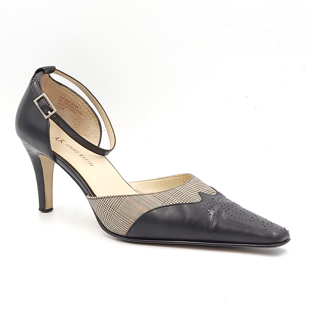 Anne Klein Women Pointed Toe Ankle Strap Heels Size US 7.5M Black Leather |  eBay