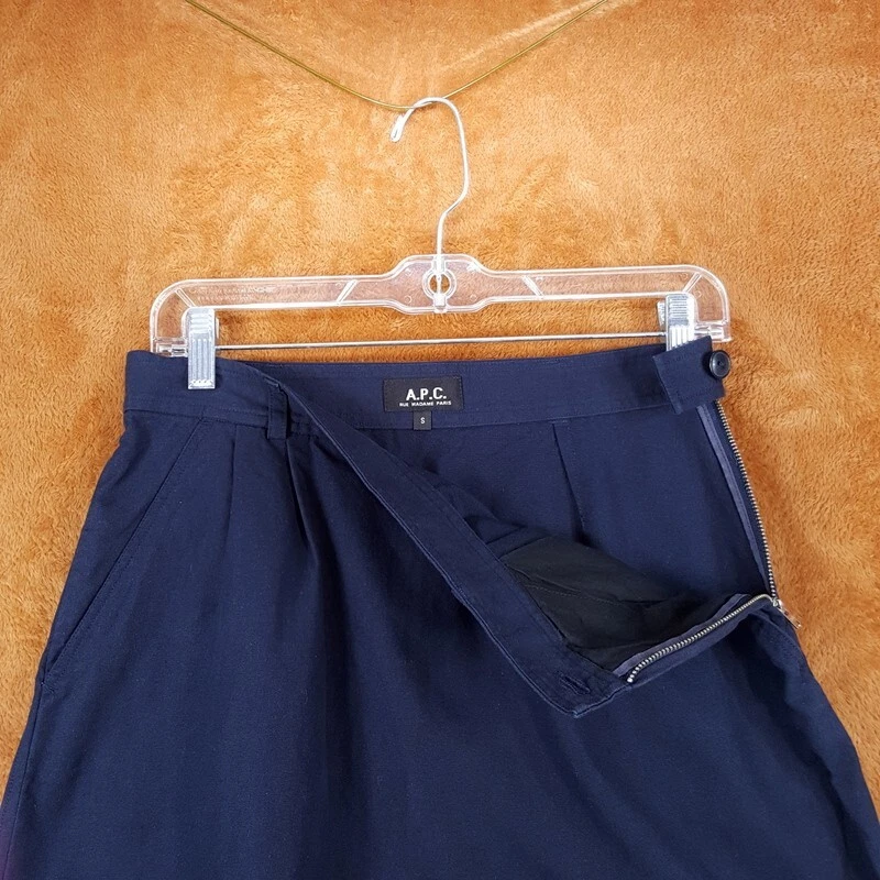 A.P.C. Falda Mujer Pequeña Azul Marino Mini Línea A Bolsillos Plisados 100% Algodón Foto 3 de 4