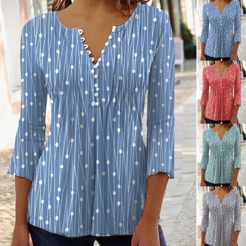 Women Short Sleeve Print V Neck T-Shirt Blouse Summer Casual Tee Tops Plus Size