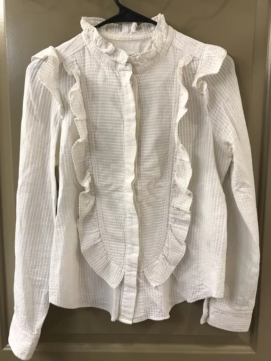 isabel marant etoile cotton white ruffle long sleeve blouse top sz